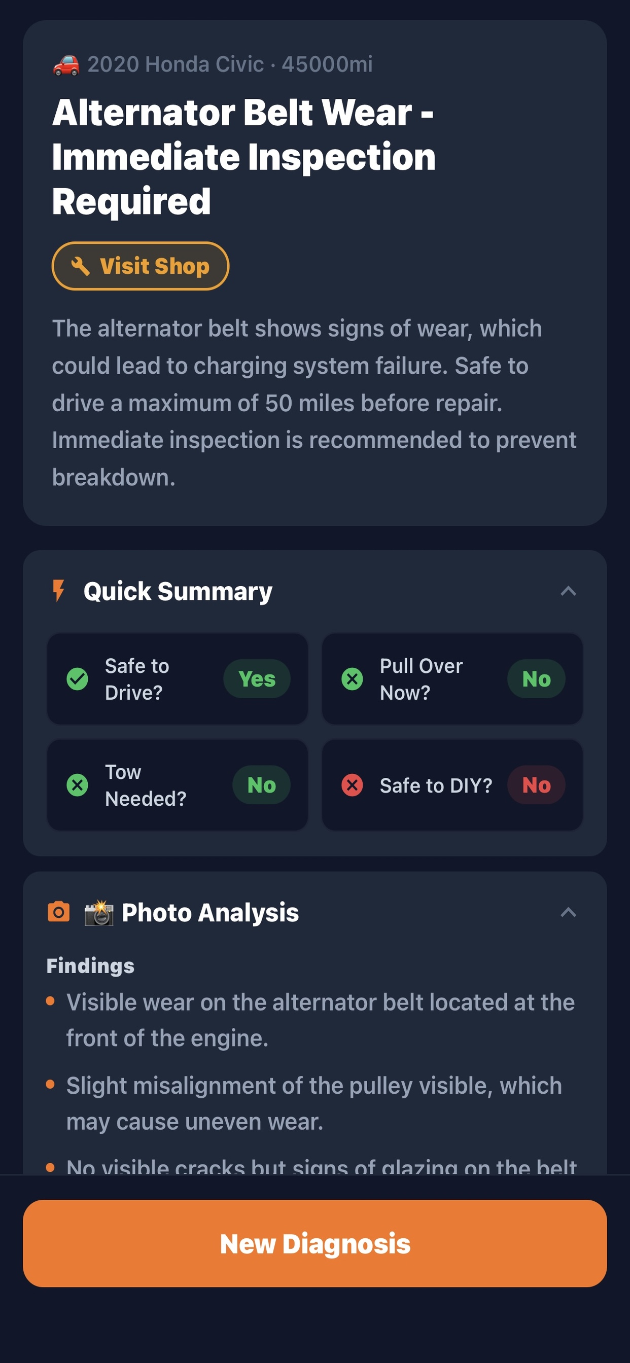 AI Diagnosis screen