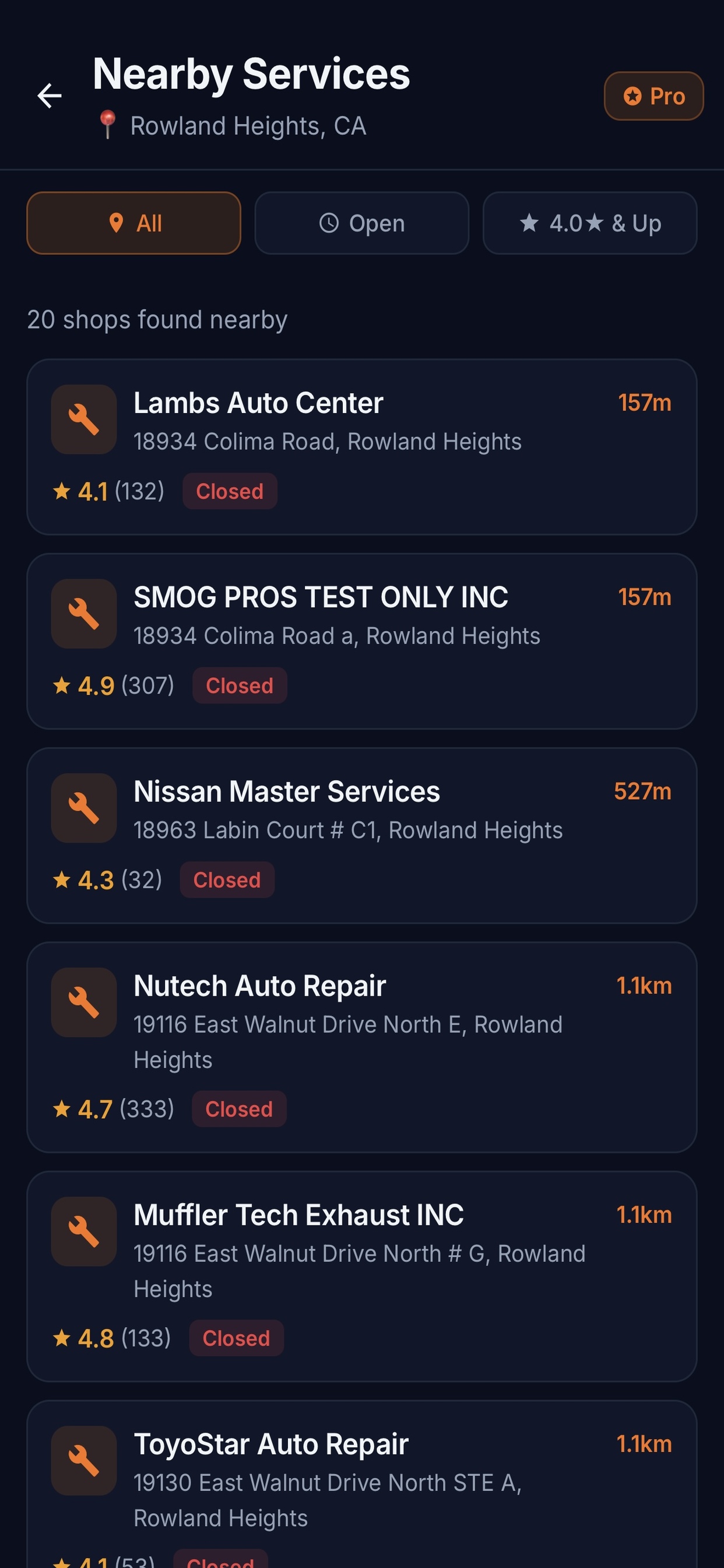 Nearby trusted shops screen